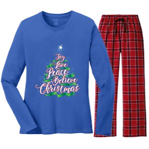 Joy Love Peace Believe Christmas Yuletide Lover Gift Cool Gift Women's Long Sleeve Flannel Pajama Set 