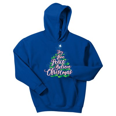 Joy Love Peace Believe Christmas Yuletide Lover Gift Cool Gift Kids Hoodie