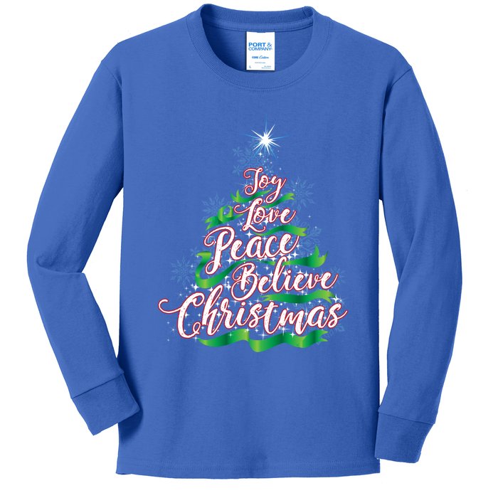 Joy Love Peace Believe Christmas Yuletide Lover Gift Cool Gift Kids Long Sleeve Shirt