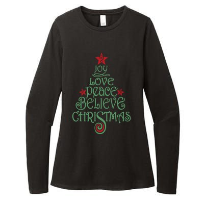 Joy Love Peace Believe Christmas Gift Xmas Tree Funny Gift Womens CVC Long Sleeve Shirt