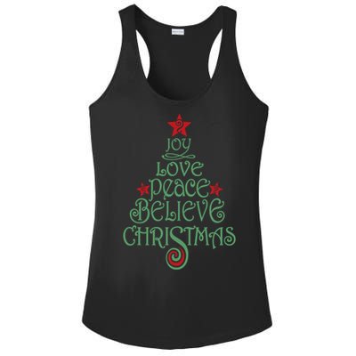 Joy Love Peace Believe Christmas Gift Xmas Tree Funny Gift Ladies PosiCharge Competitor Racerback Tank