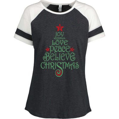 Joy Love Peace Believe Christmas Gift Xmas Tree Funny Gift Enza Ladies Jersey Colorblock Tee