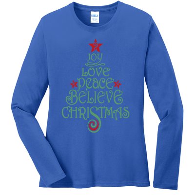 Joy Love Peace Believe Christmas Gift Xmas Tree Funny Gift Ladies Long Sleeve Shirt