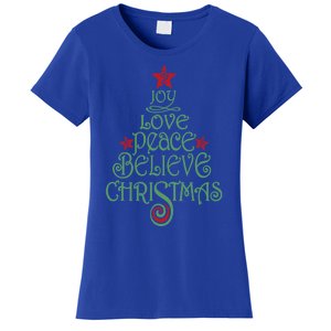 Joy Love Peace Believe Christmas Gift Xmas Tree Funny Gift Women's T-Shirt