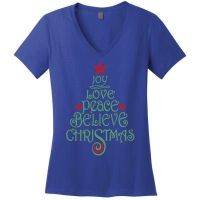 Joy Love Peace Believe Christmas Gift Xmas Tree Funny Gift Women's V-Neck T-Shirt