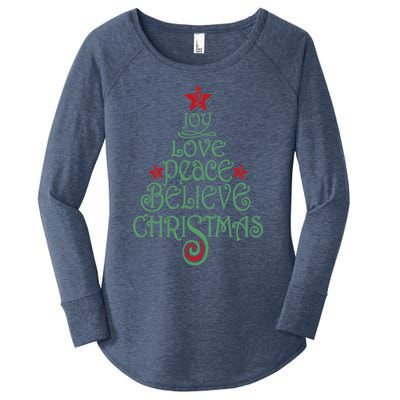 Joy Love Peace Believe Christmas Gift Xmas Tree Funny Gift Women's Perfect Tri Tunic Long Sleeve Shirt