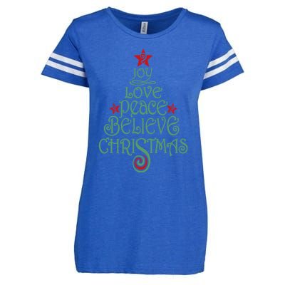 Joy Love Peace Believe Christmas Gift Xmas Tree Funny Gift Enza Ladies Jersey Football T-Shirt