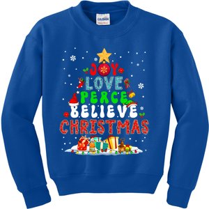 Joy Love Peace Believe Christmas Santa Elf Xmas Tree Family Cute Gift Kids Sweatshirt