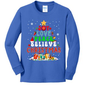 Joy Love Peace Believe Christmas Santa Elf Xmas Tree Family Cute Gift Kids Long Sleeve Shirt