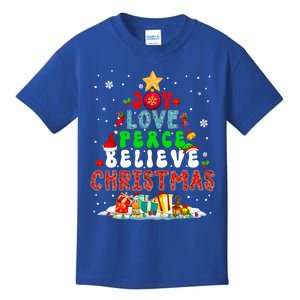 Joy Love Peace Believe Christmas Santa Elf Xmas Tree Family Cute Gift Kids T-Shirt