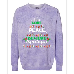 Joy Love Peace Believe Christmas Tree Pajama Xmas Holiday Cool Gift Colorblast Crewneck Sweatshirt