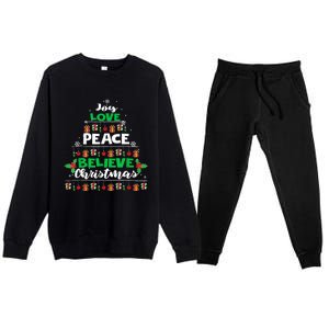 Joy Love Peace Believe Christmas Tree Pajama Xmas Holiday Cool Gift Premium Crewneck Sweatsuit Set