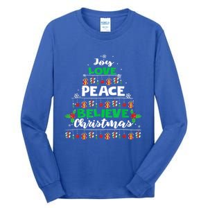 Joy Love Peace Believe Christmas Tree Pajama Xmas Holiday Cool Gift Tall Long Sleeve T-Shirt