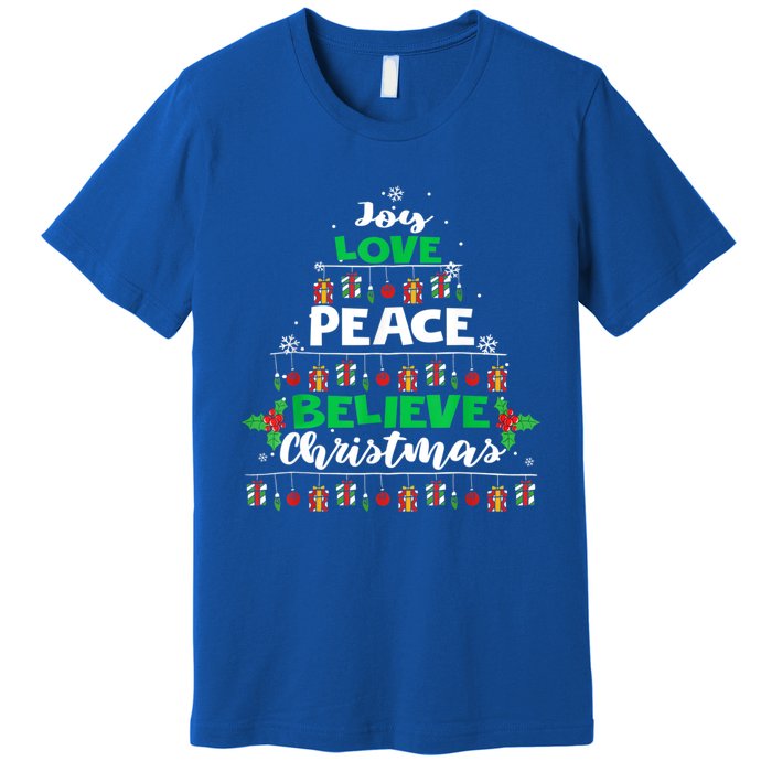 Joy Love Peace Believe Christmas Tree Pajama Xmas Holiday Cool Gift Premium T-Shirt