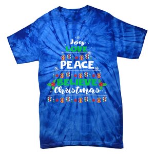 Joy Love Peace Believe Christmas Tree Pajama Xmas Holiday Cool Gift Tie-Dye T-Shirt