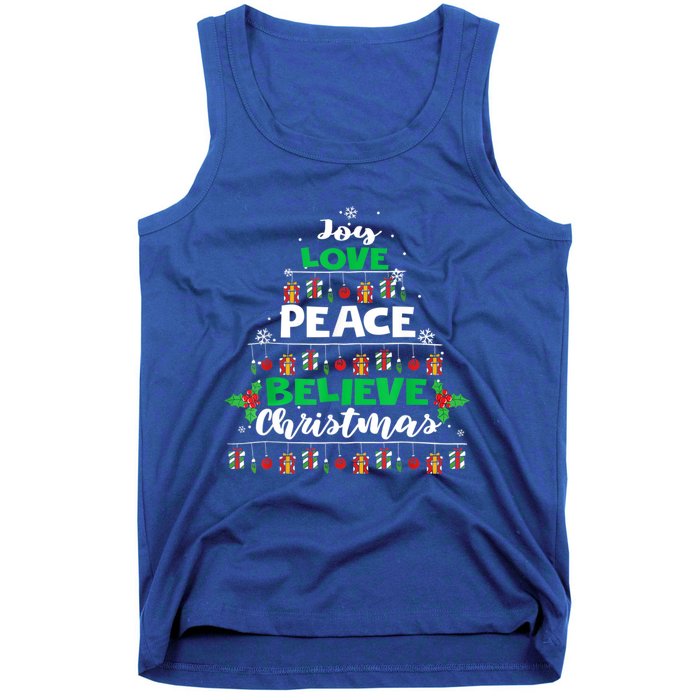 Joy Love Peace Believe Christmas Tree Pajama Xmas Holiday Cool Gift Tank Top