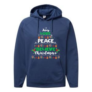 Joy Love Peace Believe Christmas Tree Pajama Xmas Holiday Cool Gift Performance Fleece Hoodie