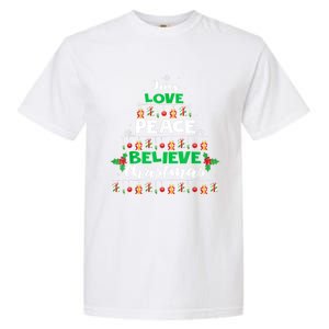 Joy Love Peace Believe Christmas Tree Pajama Xmas Holiday Cool Gift Garment-Dyed Heavyweight T-Shirt