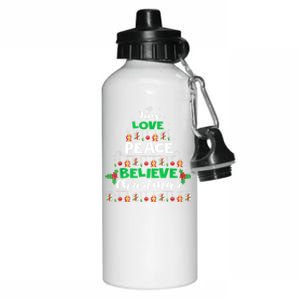 Joy Love Peace Believe Christmas Tree Pajama Xmas Holiday Cool Gift Aluminum Water Bottle