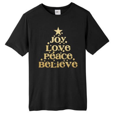 Joy Love Peace Believe Christmas Tree Tall Fusion ChromaSoft Performance T-Shirt