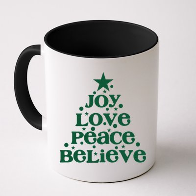 Joy Love Peace Believe Christmas Tree Mug