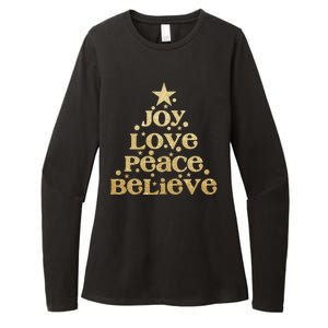 Joy Love Peace Believe Christmas Tree Womens CVC Long Sleeve Shirt