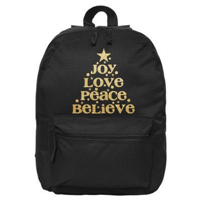 Joy Love Peace Believe Christmas Tree 16 in Basic Backpack