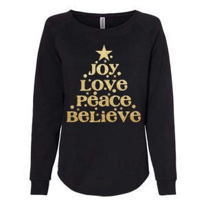 Joy Love Peace Believe Christmas Tree Womens California Wash Sweatshirt