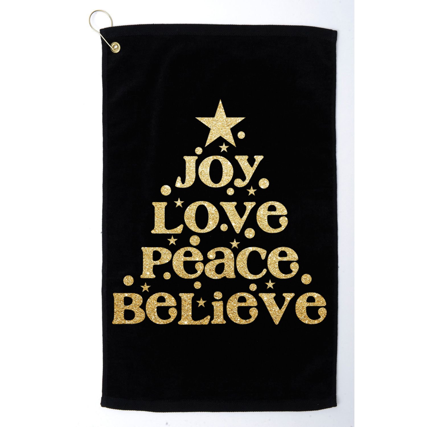 Joy Love Peace Believe Christmas Tree Golf Towel