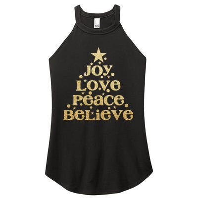 Joy Love Peace Believe Christmas Tree Women's Perfect Tri Rocker Tank