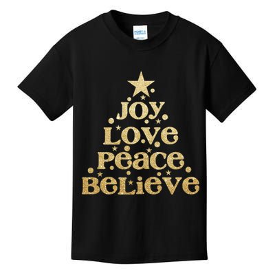 Joy Love Peace Believe Christmas Tree Kids T-Shirt