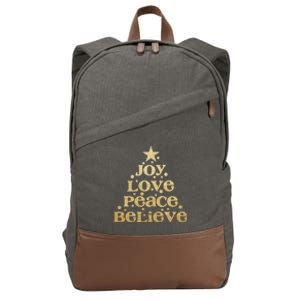 Joy Love Peace Believe Christmas Tree Cotton Canvas Backpack