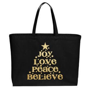 Joy Love Peace Believe Christmas Tree Cotton Canvas Jumbo Tote