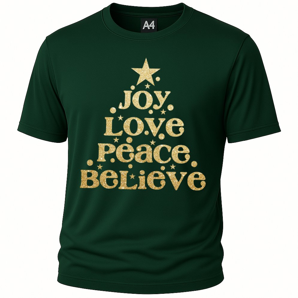 Joy Love Peace Believe Christmas Tree Cooling Performance Crew T-Shirt