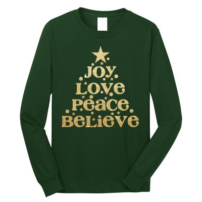 Joy Love Peace Believe Christmas Tree Long Sleeve Shirt