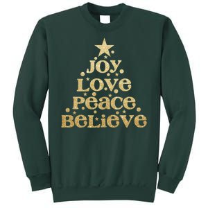 Joy Love Peace Believe Christmas Tree Sweatshirt