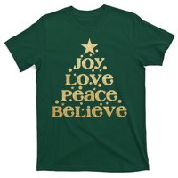 Joy Love Peace Believe Christmas Tree T-Shirt