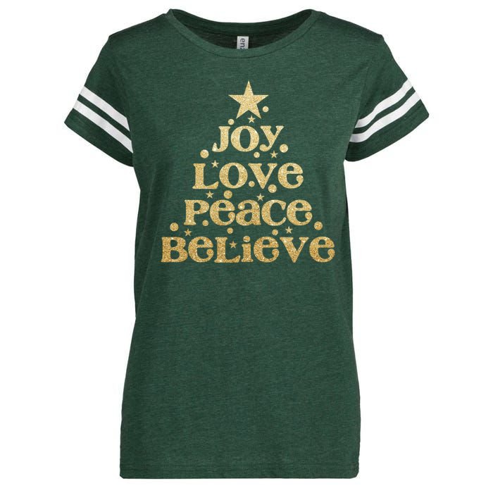 Joy Love Peace Believe Christmas Tree Enza Ladies Jersey Football T-Shirt