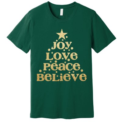 Joy Love Peace Believe Christmas Tree Premium T-Shirt