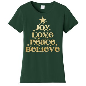 Joy Love Peace Believe Christmas Tree Women's T-Shirt