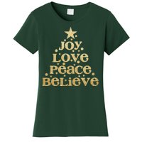 Joy Love Peace Believe Christmas Tree Women's T-Shirt