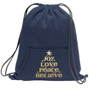 Joy Love Peace Believe Christmas Tree Sweatshirt Cinch Pack Bag