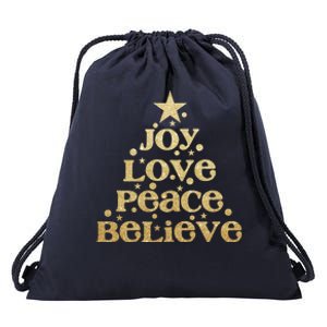 Joy Love Peace Believe Christmas Tree Drawstring Bag