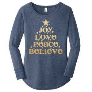 Joy Love Peace Believe Christmas Tree Women's Perfect Tri Tunic Long Sleeve Shirt