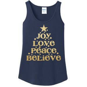 Joy Love Peace Believe Christmas Tree Ladies Essential Tank