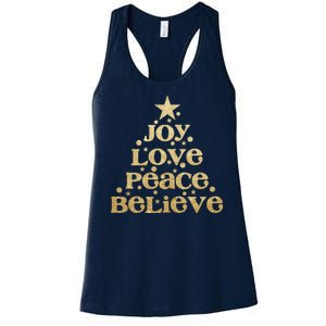 Joy Love Peace Believe Christmas Tree Women's Racerback Tank