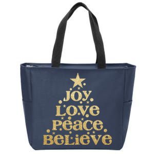 Joy Love Peace Believe Christmas Tree Zip Tote Bag