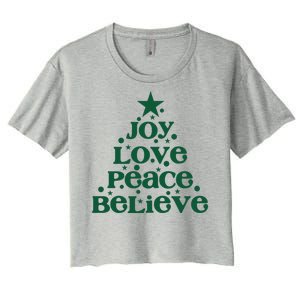 Joy Love Peace Believe Christmas Tree Women's Crop Top Tee