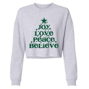 Joy Love Peace Believe Christmas Tree Cropped Pullover Crew