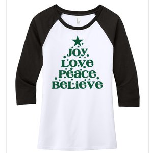 Joy Love Peace Believe Christmas Tree Women's Tri-Blend 3/4-Sleeve Raglan Shirt